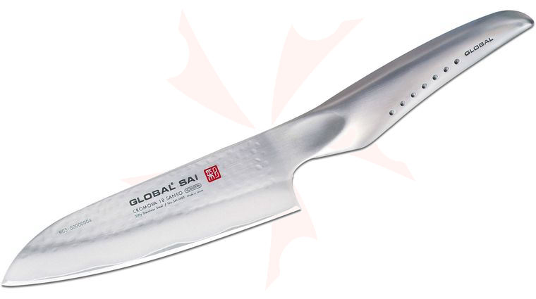 Global SAI-M03 Sai Santoku Knife 5 inch Hammered Blade