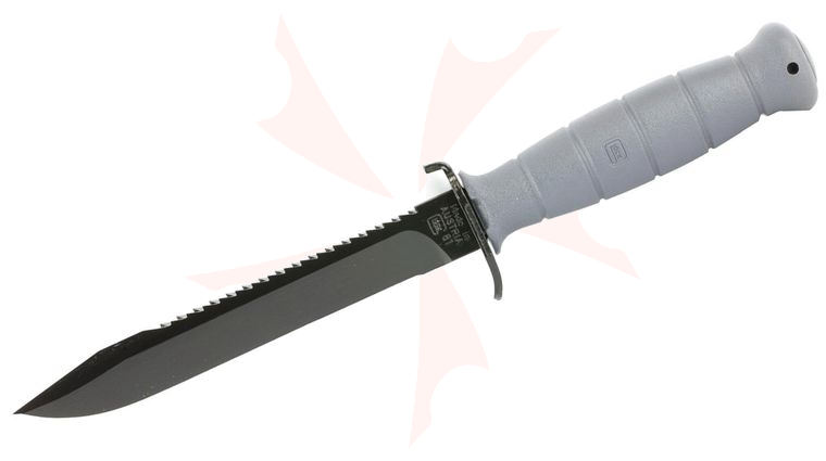 Glock Field Knife FM 81 Fixed Blade 6.5 inch Carbon Steel Sawback Clip Point, Gray Polymer Handle, Polymer Sheath