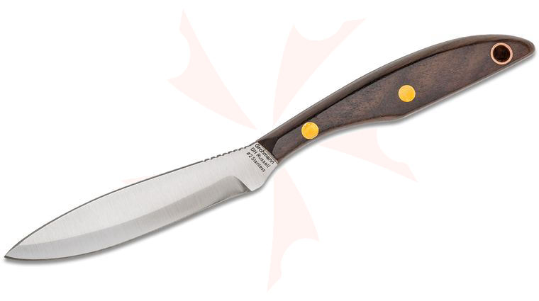 Grohmann #2 Trout & Bird Knife 4 inch Satin Stainless Steel Blade, Rosewood Handles, Brown Leather Sheath