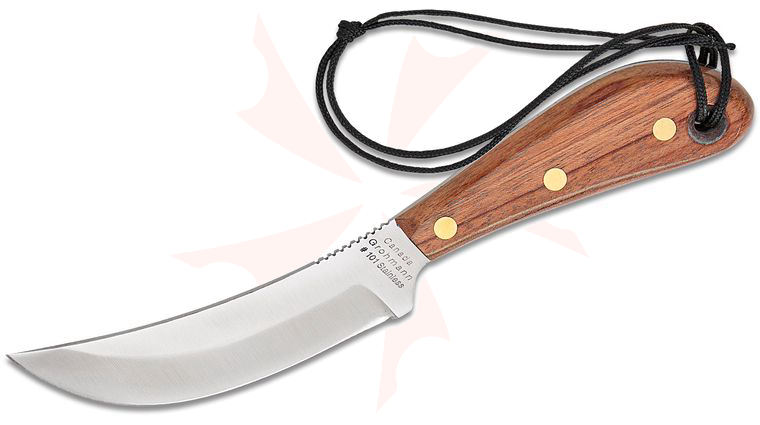 Grohmann #101 Standard Skinner Fixed Blade Knife, 4.88 inch Satin Stainless Steel Blade, Rosewood Handle, Leather Belt Sheath