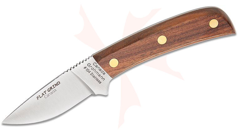 Grohmann #104 Mini Skinner Fixed Blade Knife, 2.75 inch Satin Stainless Steel Blade, Polished Wood Handle, Leather Belt Sheath