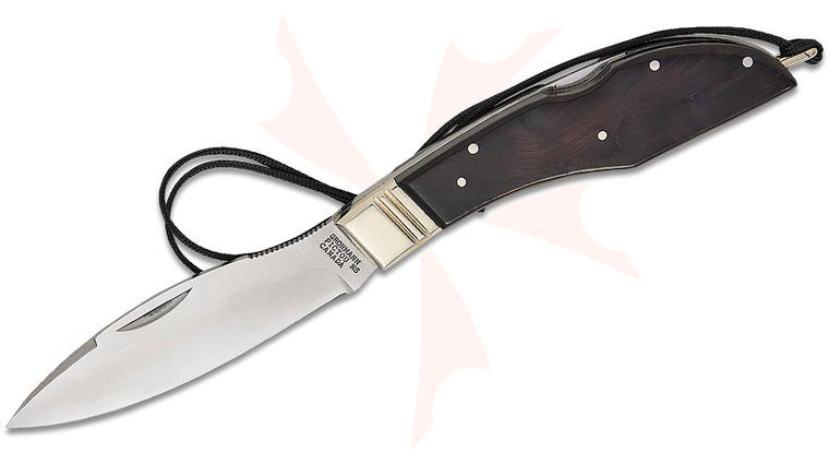 Grohmann #300 DH Russell Lockback Folding Knife 3.75 inch Satin Carbon Steel Skinner Blade, Rosewood Handles, Nickel Silver Bolsters, Leather Belt Sheath