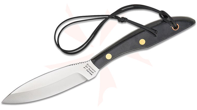 Grohmann Original Design Fixed Blade Knife 4 inch Satin Stainless Steel Blade, Black Micarta Handle, Leather Belt Sheath