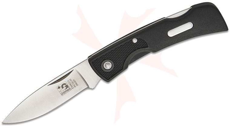 Grohmann Featherweight Lockback Folding Knife 3.75 inch Satin Carbon Steel Drop Point Blade, Black Zytel Handles