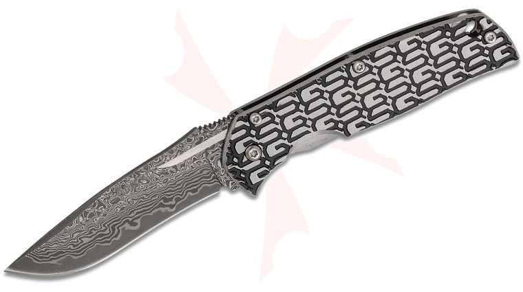 G. Sakai Gentleman's Folding Knife 2.24 inch VG10 Damascus Blade, Stainless Steel Handles w/  inchGS inch Geometric Pattern, Leather Pouch