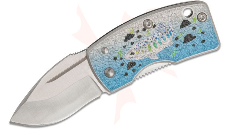 G. Sakai Money Clip Folding Knife 1.61 inch VG10 Blade, Stainless Steel Handles with Swimming Fish Artwork