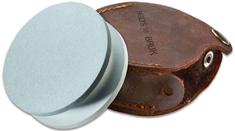 Hults Bruk 180/600 Grit Grinding Stone, 2.875 inch Diameter, Leather Case