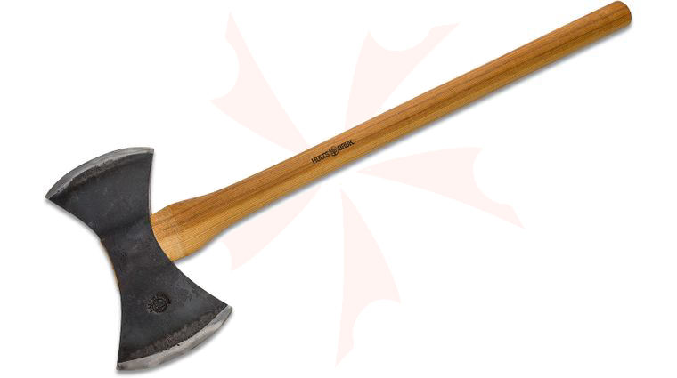 Hults Bruk Premium Motala 30 inch Double Bit Competition Axe, Hickory Wood Handle, Leather Sheath