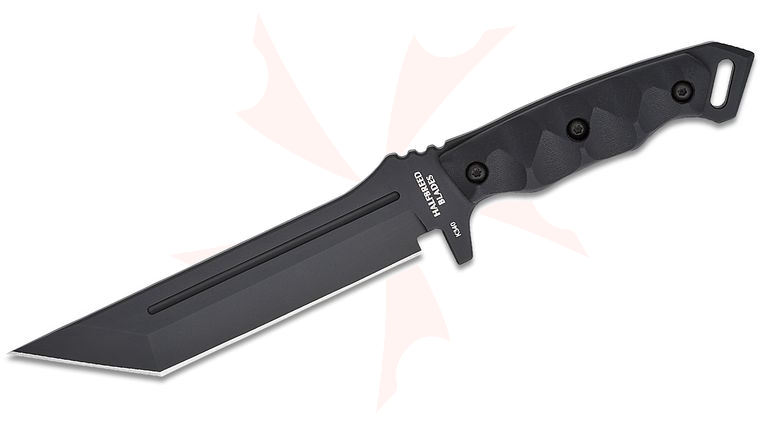 Halfbreed Blades Medium Infantry Fixed Blade Knife 6.69 inch K340 Black Teflon Tanto Plain Blade, Milled G10 Handles, Molded Kydex Sheath