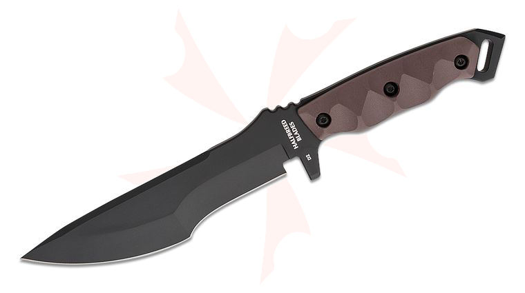 Halfbreed Blades Medium Infantry Duotone Fixed Blade Knife 6.69 inch D2 Black Teflon Recurve Drop Point Tracker Blade, Milled Dark Earth G10 Handles, Molded Kydex Sheath