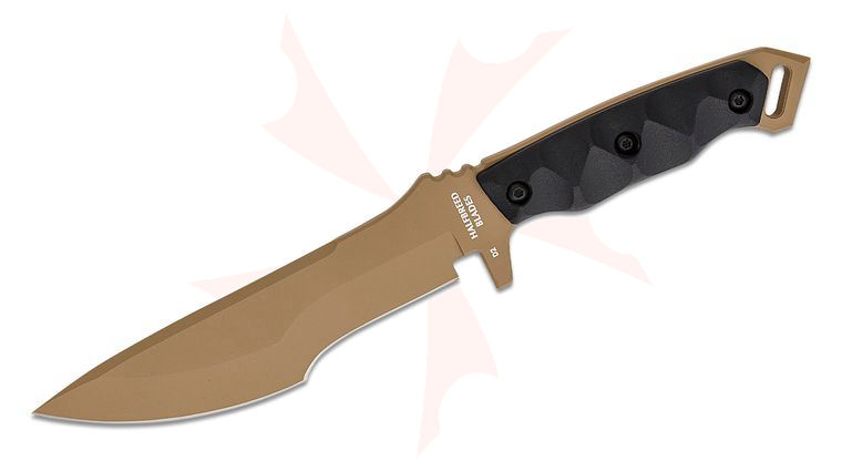 Halfbreed Blades Medium Infantry Duotone Fixed Blade Knife 6.69 inch D2  Dark Earth Teflon Recurve Drop Point Tracker Blade, Milled Black G10 Handles, Molded Kydex Sheath