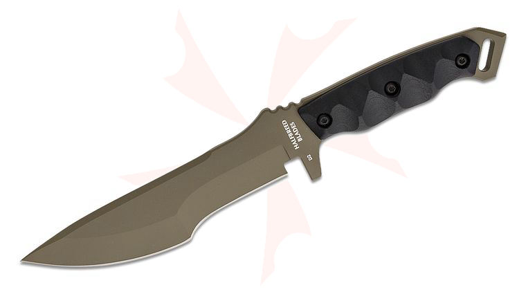 Halfbreed Blades Medium Infantry Duotone Fixed Blade Knife 6.69 inch D2  Ranger Green Teflon Recurve Drop Point Tracker Blade, Milled Black G10 Handles, Molded Kydex Sheath