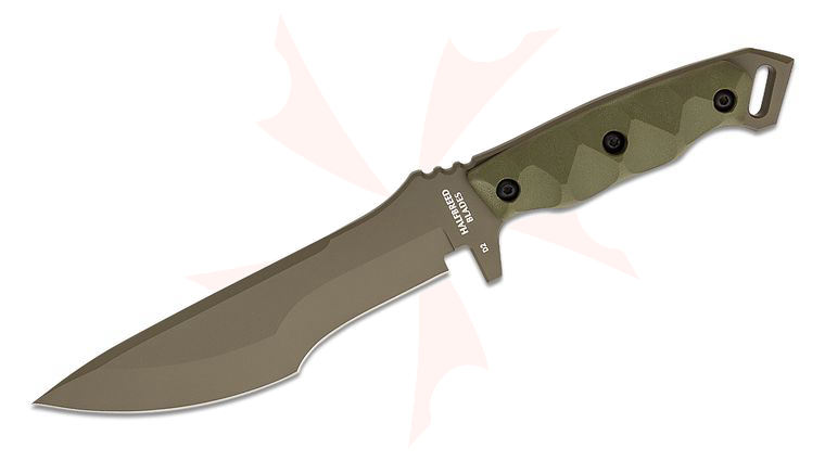 Halfbreed Blades Medium Infantry Fixed Blade Knife 6.69 inch D2 Ranger Green Teflon Recurve Drop Point Tracker Blade, Milled G10 Handles, Molded Kydex Sheath