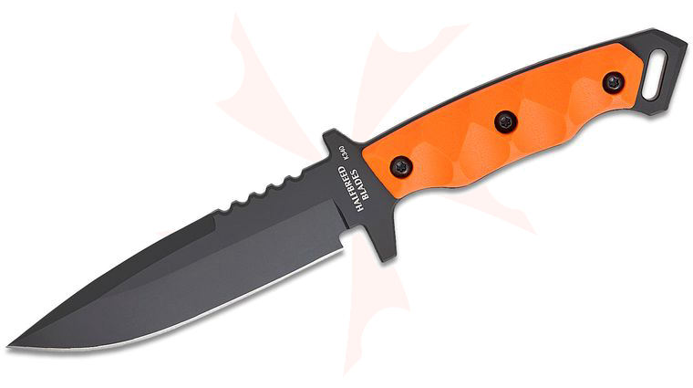 Halfbreed Blades Medium Infantry Gen-2 Fixed Blade Knife 5.31 inch K340 Black PVD Drop Point Plain Blade, Milled High-Visibility Orange G10 Handles, Injection Molded Plastic Sheath