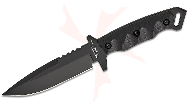 Halfbreed Blades Medium Infantry Gen-2 Fixed Blade Knife 5.31 inch K340 Black PVD Drop Point Plain Blade, Milled Black G10 Handles, Injection Molded Plastic Sheath