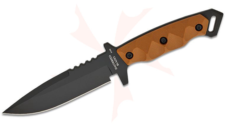 Halfbreed Blades Medium Infantry Gen-2 Fixed Blade Knife 5.31 inch K340 Black PVD Drop Point Plain Blade, Milled Dark Earth G10 Handles, Injection Molded Plastic Sheath