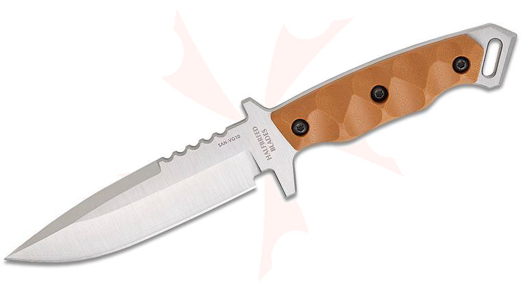 Halfbreed Blades Medium Infantry Gen-2 Fixed Blade Knife 5.31 inch SAN-VG10 Satin Drop Point Plain Blade, Milled Dark Earth G10 Handles, Injection Molded Plastic Sheath