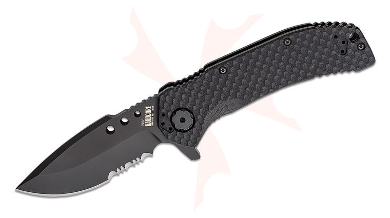 Halfbreed Blades MILSPEC Folder Series MILF-02PS Flipper Knife 3.54 inch S30V Black PVD Drop Point Combo Blade, 3D Black G10 and Stainless Steel Handles