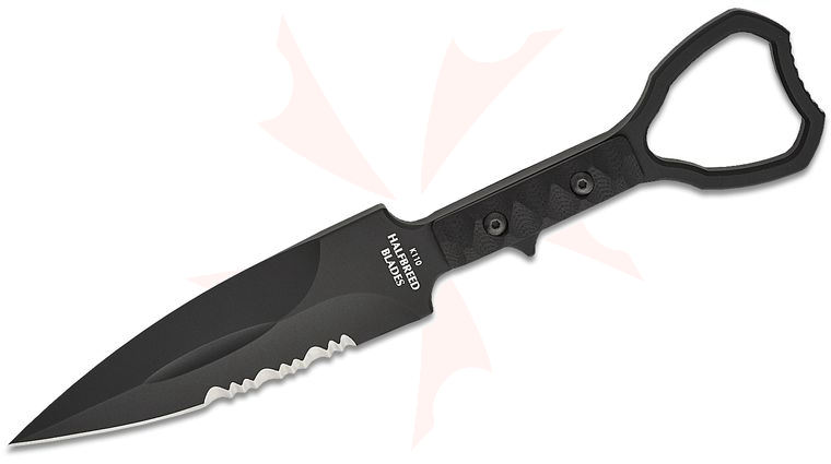 Halfbreed Blades Compact Clearance Gen 2 Fixed Blade Knife 4.01 inch K110 (D2) Black Teflon Combo Edge Dagger Blade, Milled G10 Handles, Injection Molded Sheath