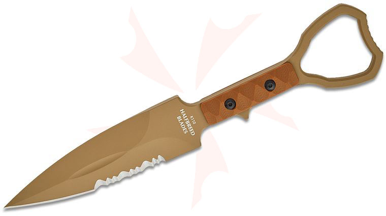 Halfbreed Blades Compact Clearance Gen 2 Fixed Blade Knife 4.01 inch D2 Dark Earth Teflon Combo Edge Dagger Blade, Milled G10 Handles, Injection Molded Sheath