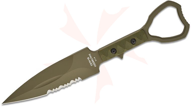 Halfbreed Blades Compact Clearance Gen 2 Fixed Blade Knife 4.01 inch D2 Ranger Green Teflon Combo Edge Dagger Blade, Milled G10 Handles, Injection Molded Sheath