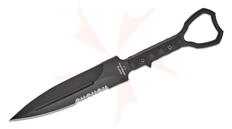 Halfbreed Blades Compact Clearance XL Fixed Blade Knife 5.11 inch D2 Black Teflon Combo Edge Dagger Blade, Milled G10 Handles, Injection Molded Sheath