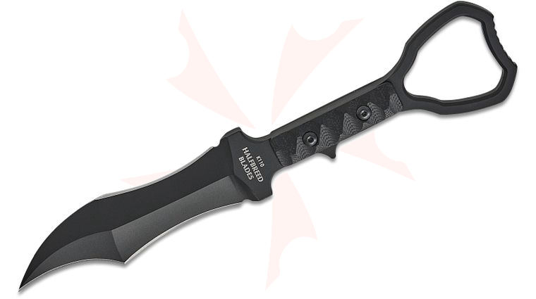 Halfbreed Blades Compact Clearance - Tuhon Raptor Gen-2 Fixed Blade Knife 3.94 inch D2 Black Teflon Recurve Talon Point Blade, G10 Handles, Injection Molded Sheath