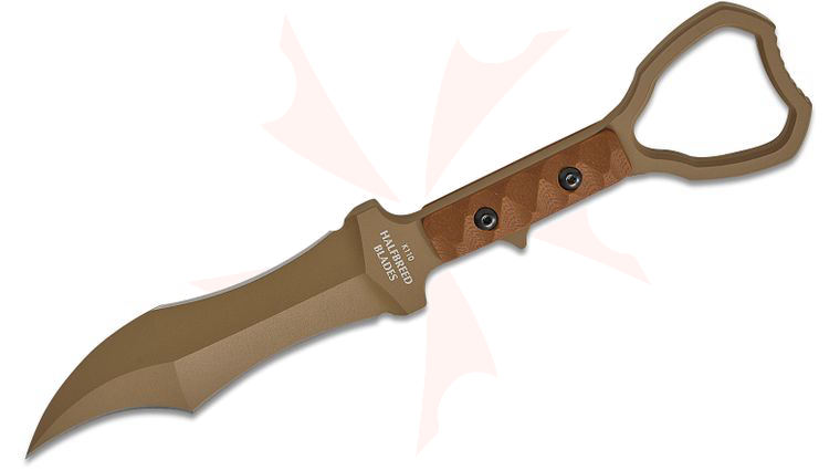 Halfbreed Blades Compact Clearance - Tuhon Raptor Gen-2 Fixed Blade Knife 3.94 inch D2 Dark Earth Teflon Recurve Talon Point Blade, G10 Handles, Injection Molded Sheath