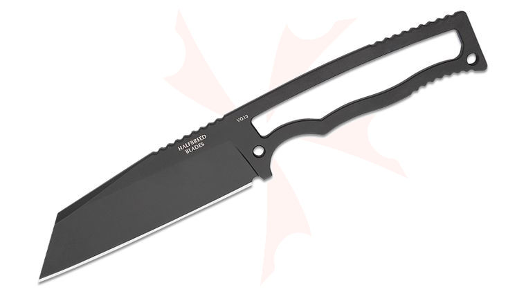 Halfbreed Blades Compact Field Fixed Blade Knife 4.01 inch VG10 Black PVD Wharncliffe Blade and Skeletonized Handle, Injection Molded Plastic Sheath