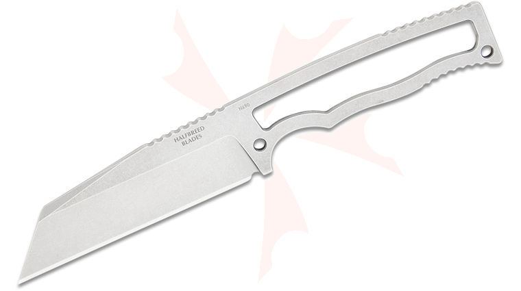 Halfbreed Blades Compact Field Fixed Blade Knife 4.01 inch N690 Stonewashed Wharncliffe Blade and Skeletonized Handle, Injection Molded Plastic Sheath
