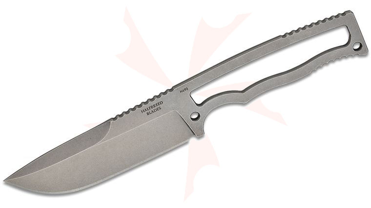 Halfbreed Blades Compact Field Fixed Blade Knife 4.01 inch N690 Stonewashed Drop Point Blade and Skeletonized Handle, Injection Molded Plastic Sheath