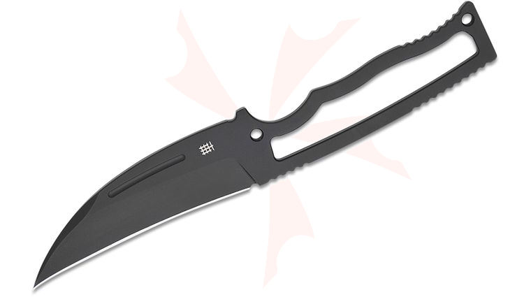 Halfbreed Blades Compact Field Fixed Blade Knife 4.01 inch N690 Black PVD Pikal Blade and Skeletonized Handle, Injection Molded Plastic Sheath