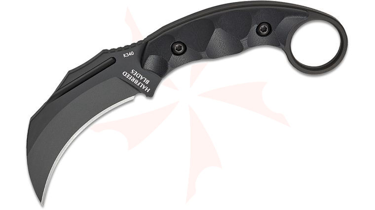 Halfbreed Blades Jared Wihongi CQB-02 Talon Fixed Blade Knife 3.54 inch K340 Black PVD Talon Point Blade, Milled Black G10 Handles with Pinky Ring, IWB Molded Kydex Sheath