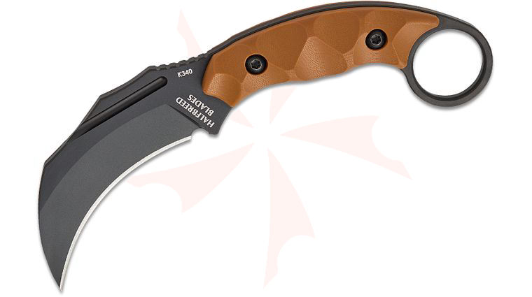 Halfbreed Blades Jared Wihongi CQB-02 Talon Fixed Blade Knife 3.54 inch K340 Black PVD Talon Point Blade, Milled Dark Earth G10 Handles with Pinky Ring, IWB Molded Kydex Sheath