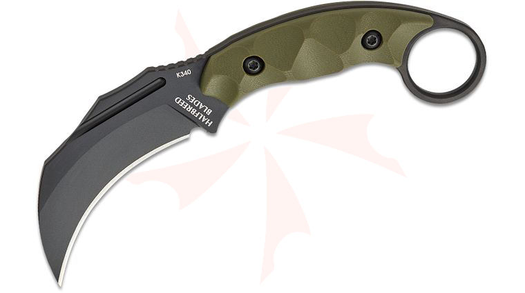 Halfbreed Blades Jared Wihongi CQB-02 Talon Fixed Blade Knife 3.54 inch K340 Black PVD Talon Point Blade, Milled Ranger Green G10 Handles with Pinky Ring, IWB Molded Kydex Sheath