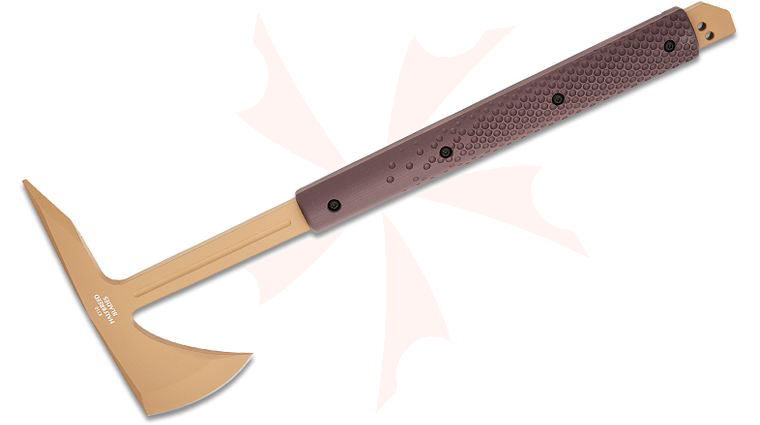 Halfbreed Blades Large Breaching Axe 18.43 inch Overall, Tomahawk with Penetrator Spike, D2 Dark Earth Teflon, G10 Handles, Molded Kydex Sheath