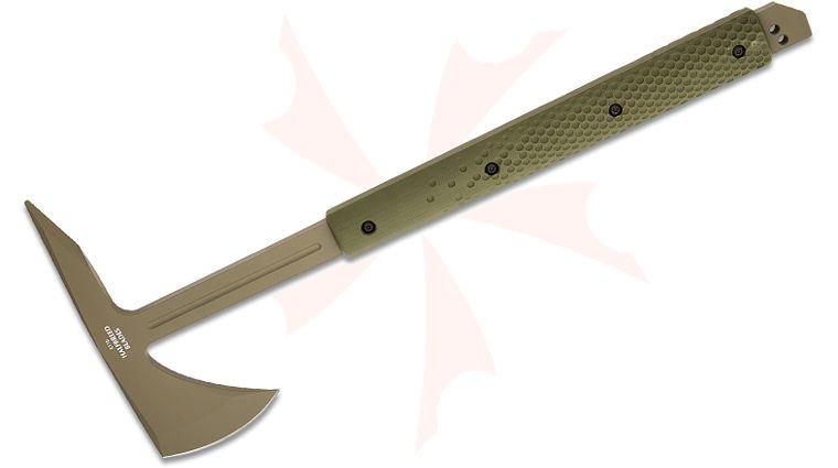 Halfbreed Blades Large Breaching Axe 18.43 inch Overall, Tomahawk with Penetrator Spike, D2 Ranger Green Teflon, G10 Handles, Molded Kydex Sheath