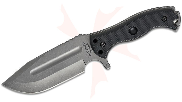 Halfbreed Blades Large Bush Fixed Blade Knife 5.7 inch CPM-3V Stonewashed Drop Point Blade, G10 Handles, Molded Kydex Sheath and Ferro Rod