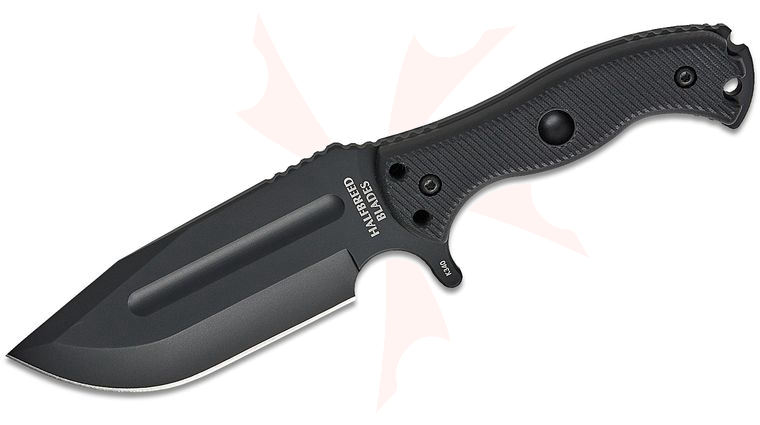 Halfbreed Blades Large Bush Fixed Blade Knife 5.7 inch K340 Black Teflon Drop Point Blade, G10 Handles, Molded Kydex Sheath and Ferro Rod