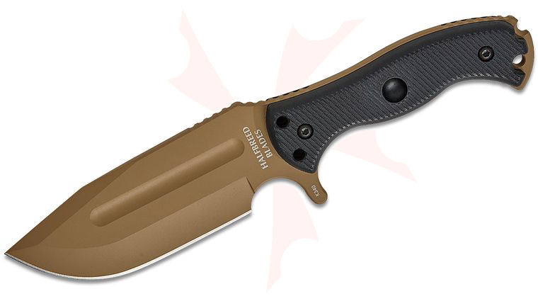 Halfbreed Blades Large Bush Fixed Blade Knife 5.7 inch K340 Dark Earth Teflon Drop Point Blade, G10 Handles, Molded Kydex Sheath and Ferro Rod
