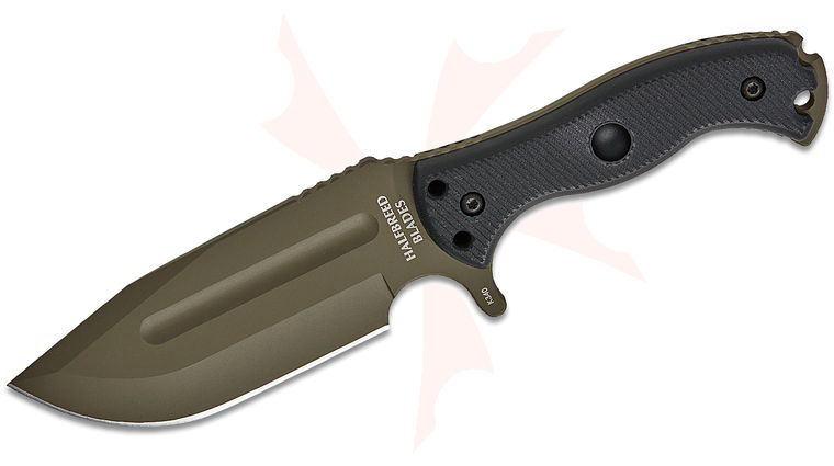 Halfbreed Blades Large Bush Fixed Blade Knife 5.7 inch K340 Ranger Green Teflon Drop Point Blade, G10 Handles, Molded Kydex Sheath and Ferro Rod