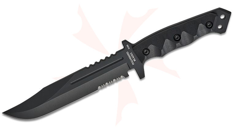 Halfbreed Blades Gen-2 Large Infantry Fixed Blade Knife 6.89 inch K340 Black Teflon Clip Point Combo Blade, Contoured G10 Handles, Molded Kydex Sheath