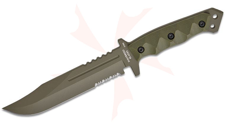 Halfbreed Blades Gen-2 Large Infantry Fixed Blade Knife 6.89 inch K340 Ranger Green Teflon Clip Point Combo Blade, Contoured G10 Handles, Molded Kydex Sheath