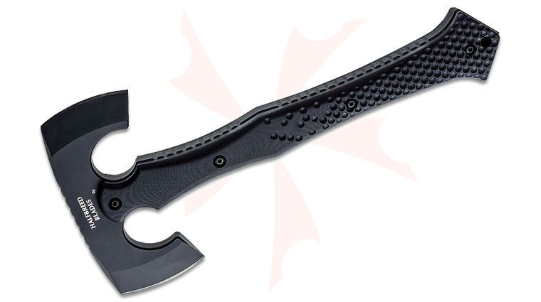 Halfbreed Blades Compact Battle Axe 12.59 inch Overall, Double Edge Tomahawk, D2 Black Teflon, G10 Handles, Molded Kydex Sheath