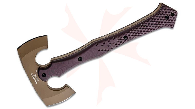 Halfbreed Blades Compact Battle Axe 12.59 inch Overall, Double Edge Tomahawk, D2 Dark Earth Teflon, G10 Handles, Molded Kydex Sheath
