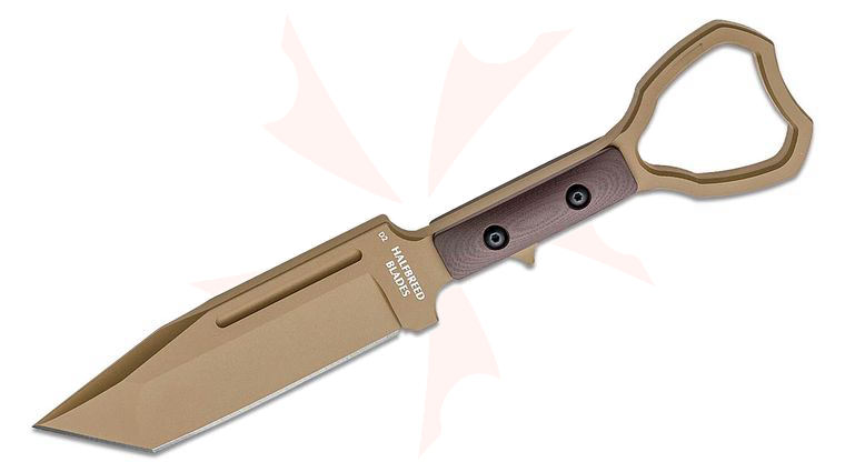 Halfbreed Blades Compact Clearance Fixed Blade Knife 3.94 inch D2 Dark Earth Teflon Tanto Blade, G10 Handles, Injection Molded Sheath