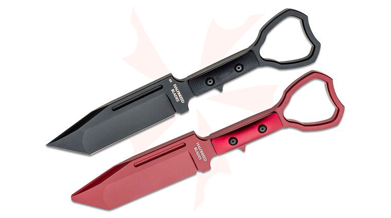 Halfbreed Blades Compact Clearance Fixed Blade Knife and Trainer Set 3.94 inch D2 Black Teflon Tanto Blade, G10 Handles, Injection Molded Sheath
