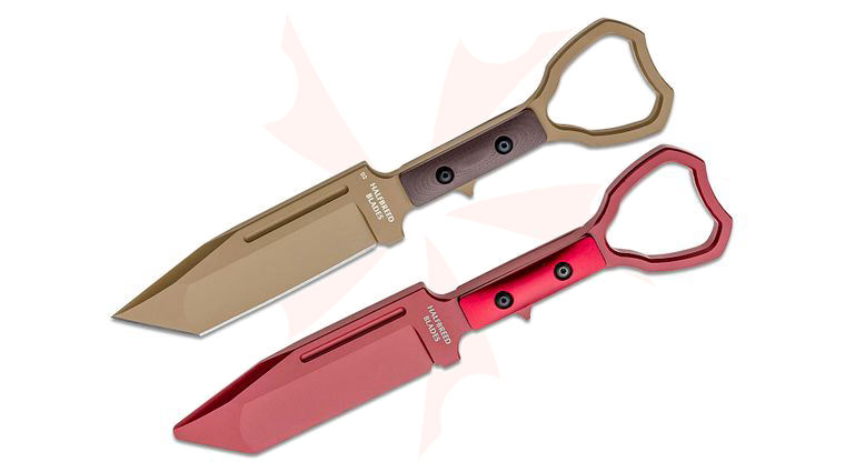 Halfbreed Blades Compact Clearance Fixed Blade Knife and Trainer Set 3.94 inch D2 Dark Earth Teflon Tanto Blade, G10 Handles, Injection Molded Sheath