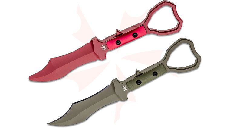 Halfbreed Blades Compact Clearance - Tuhon Raptor Fixed Blade Knife and Trainer Set 3.94 inch D2 Ranger Green Teflon Recurve Talon Point Blade, G10 Handles, Injection Molded Sheath