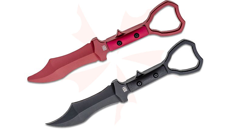 Halfbreed Blades Compact Clearance - Tuhon Raptor Fixed Blade Knife and Trainer Set 3.94 inch D2 Black Teflon Recurve Talon Point Blade, G10 Handles, Injection Molded Sheath